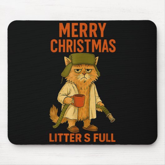 Litter's Full Merry Christmas Funny Cat Lovers Hol Muismat (Voorkant)