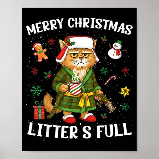 Litter's Full Merry Christmas Funny Cat Lovers Hol Poster (Voorkant)
