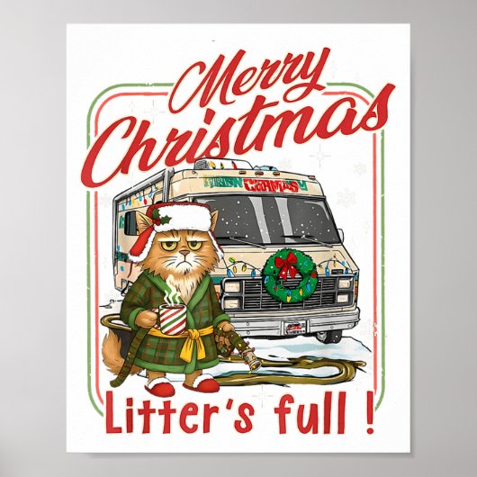 Litter's Full Merry Christmas Funny Cat Lovers Hol Poster (Voorkant)