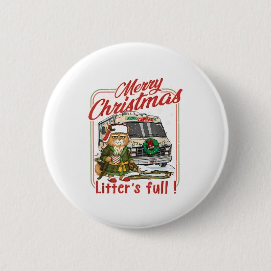 Litter's Full Merry Christmas Funny Cat Lovers Hol Ronde Button 5,7 Cm (Voorkant)