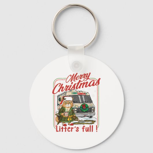 Litter's Full Merry Christmas Funny Cat Lovers Hol Sleutelhanger (Voorkant)