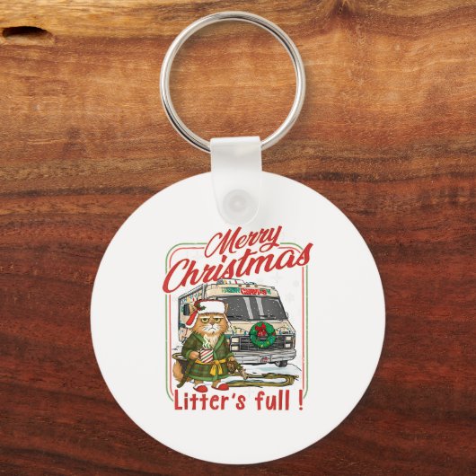 Litter's Full Merry Christmas Funny Cat Lovers Hol Sleutelhanger (Voorkant)