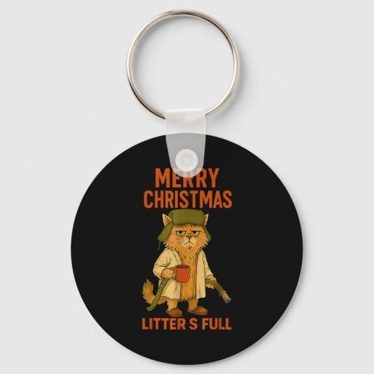Litter's Full Merry Christmas Funny Cat Lovers Hol Sleutelhanger (Voorkant)
