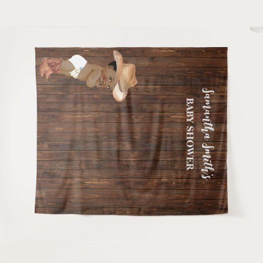 Little AA Baby Cowboy Western Baby shower Achtergr Wandkleed (Voorkant (horizontaal))