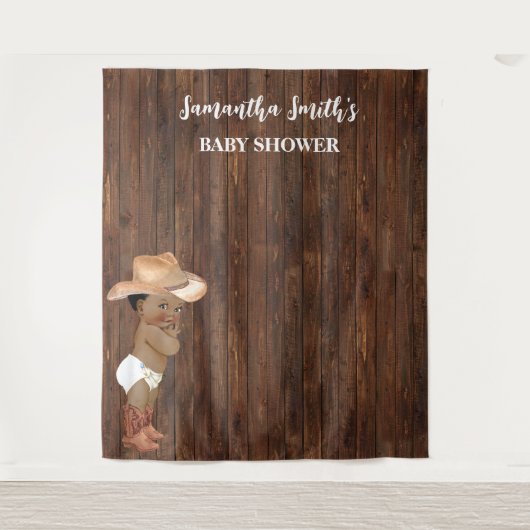 Little AA Baby Cowboy Western Baby shower Achtergr Wandkleed (Voorkant)