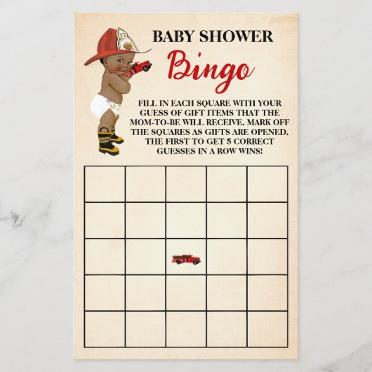 Little AA Brandweerman Baby shower Bingo Game Kaar Flyer (Voorkant)