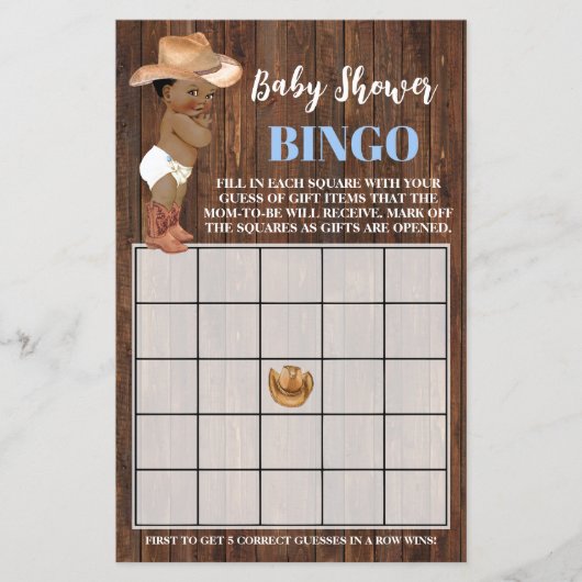 Little AA Cowboy Blue Baby shower Bingo Game Kaart (Voorkant)