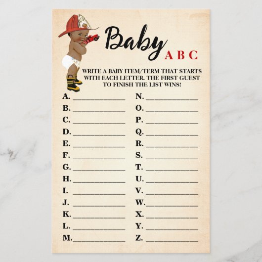 Little AA Fireman Baby ABC Baby shower Game Kaart (Voorkant)