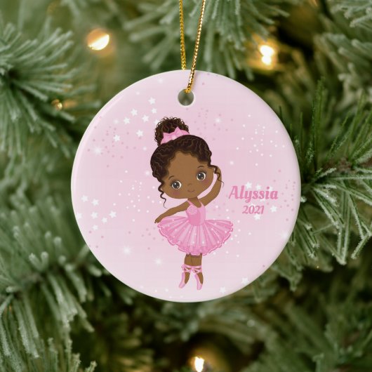 Little African American Ballerina Round Ornament (Boom)