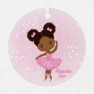 Little African American Ballerina Round Ornament
