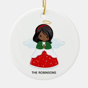 Little African American Girl Angel Keramisch Ornament