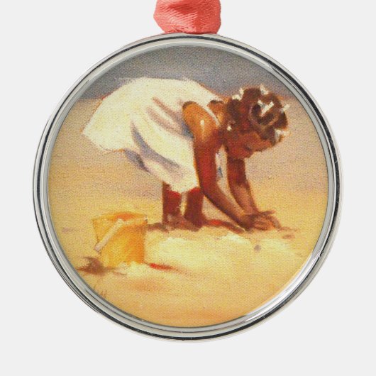 Little African Girl on Beach Metalen Ornament (Voorkant)