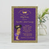 Little Afro Princess Baby shower Invitation, paars Kaart (Staand voorkant)