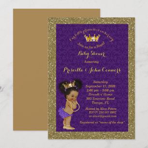 Little Afro Princess Baby shower Invitation, paars Kaart