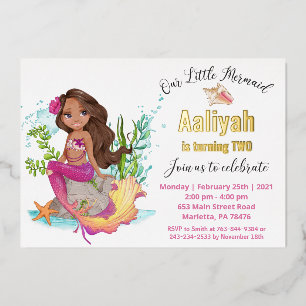 Little Afroamerican Mermaid Birthday Real Folie In Folie Uitnodiging