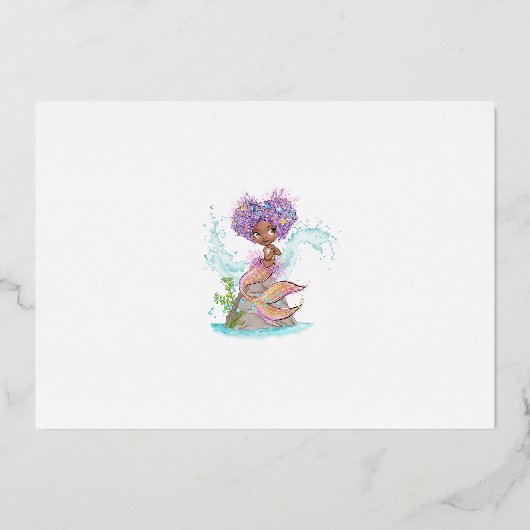 Little Afroamerican Mermaid Birthday Real Folie In Folie Uitnodiging (Achterkant)