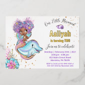 Little Afroamerican Mermaid Birthday Real Folie Uitnodiging (Voorkant)