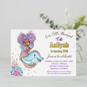 Little Afroamerican Mermaid Birthday Real Folie Uitnodiging (Staand Voorkant)