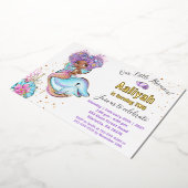 Little Afroamerican Mermaid Birthday Real Folie Uitnodiging (Gedraaid)