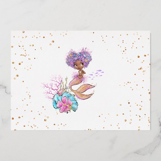 Little Afroamerican Mermaid Birthday Real Folie Uitnodiging (Achterkant)