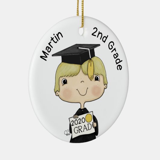 Little Afstuderen Boy Blond Hair Keramisch Ornament (Rechts)