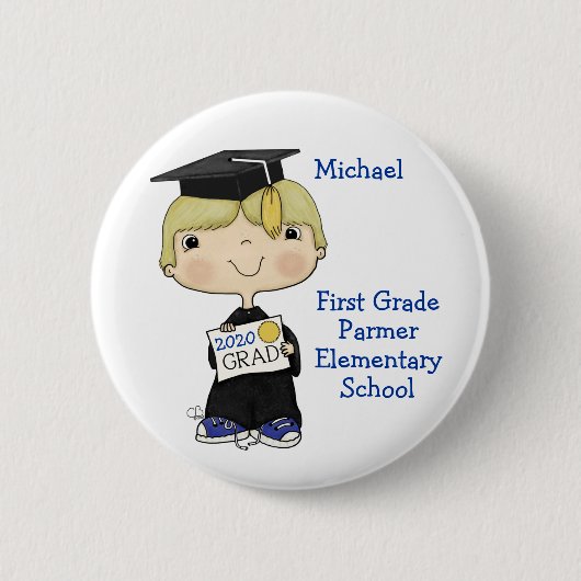 Little Afstuderen Boy Blond Hair Ronde Button 5,7 Cm (Voorkant)