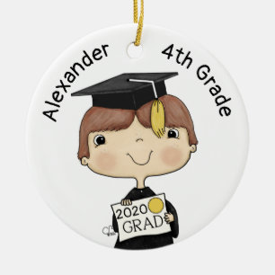 Little Afstuderen Boy Brown Hair Keramisch Ornament