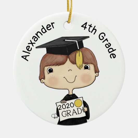 Little Afstuderen Boy Brown Hair Keramisch Ornament (Voorkant)