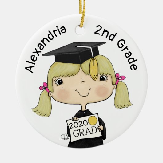 Little Afstuderen Girl Blond Hair Keramisch Ornament (Voorkant)