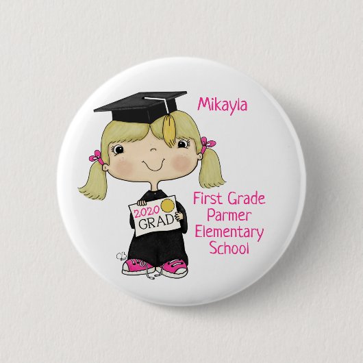 Little Afstuderen Girl Blond Hair Ronde Button 5,7 Cm (Voorkant)