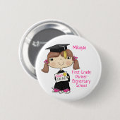 Little Afstuderen Girl Brown Hair Ronde Button 5,7 Cm (Voorkant /achterkant)
