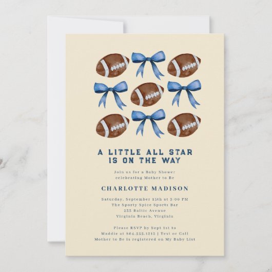 Little All Star Football en Bows Baby shower Kaart (Voorkant)