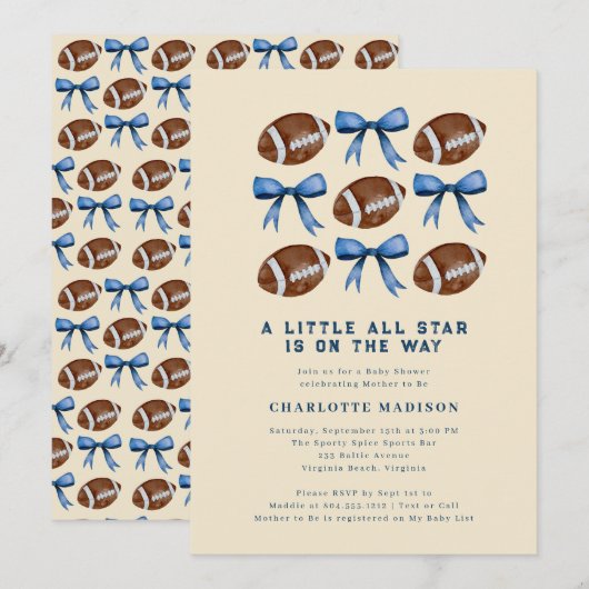 Little All Star Football en Bows Baby shower Kaart (Voorkant / Achterkant)