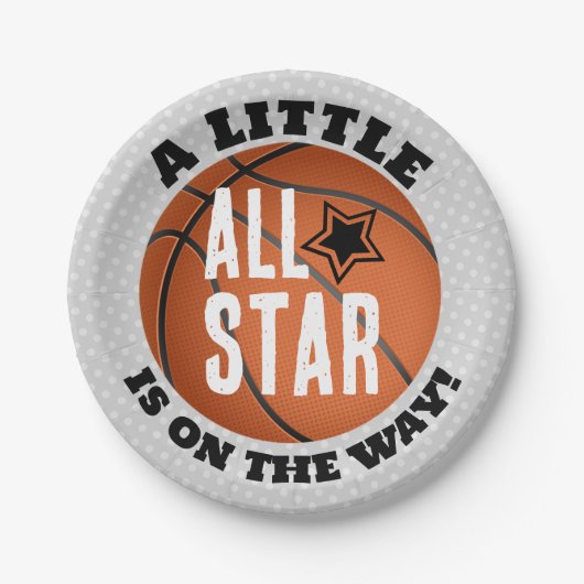 Little All Star op de weg Basketbal Baby shower Papieren Bordje (Voorkant)