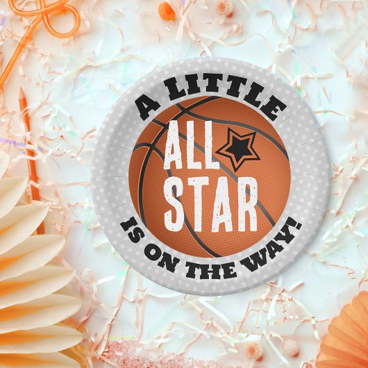 Little All Star op de weg Basketbal Baby shower Papieren Bordje