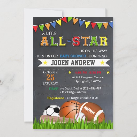 Little All Star Sports Baby shower Uitnodiging (Voorkant)