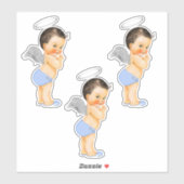 Little Angel Baby Light Blue Silver Wings Halo Sticker (Vel)