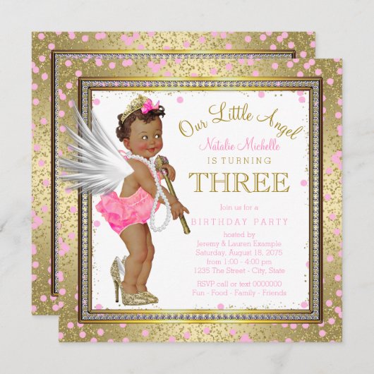 Little Angel Etnische Meisjes 3e Verjaardagsfeest Kaart (Voorkant / Achterkant)