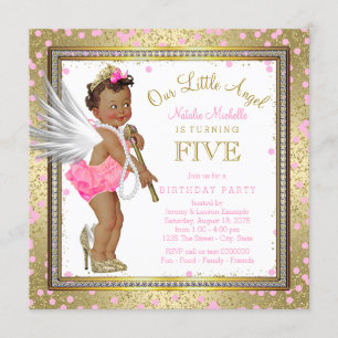 Little Angel Etnische Meisjes 5e Verjaardagsfeestj Kaart