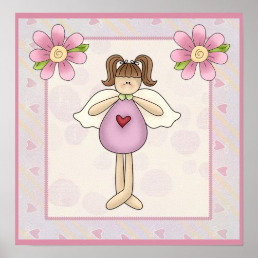 Little Angel Girl met Pink Flowers Poster (Voorkant)
