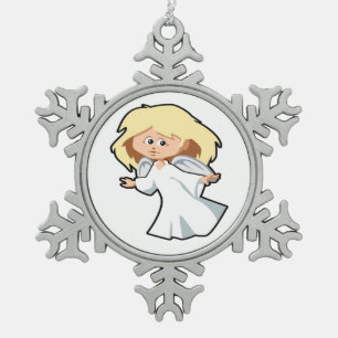 LITTLE ANGEL GIRL SNOWFLAKE PEWTER CHRISTMAS ORNAM TIN SNEEUWVLOK ORNAMENT