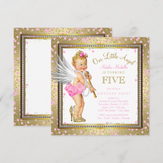 Little Angel Girls 5e verjaardag Kaart (Voorkant / Achterkant)