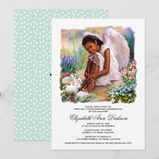 Little Angel met Bunnies Heilige Communie Kaart (Voorkant / Achterkant)