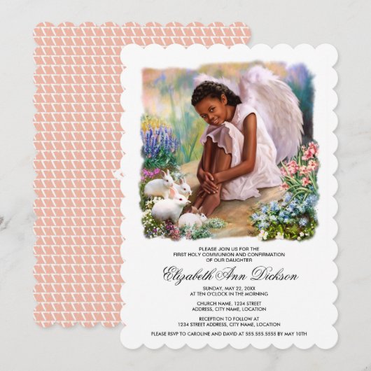 Little Angel met Bunnies Heilige Communie Kaart (Voorkant / Achterkant)