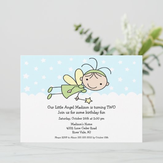 Little Angel Stick Figuur Birthday Invitation Kaart (Staand voorkant)