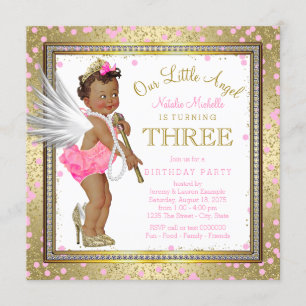 Little Angel Volkskleuren Meisjes 3e Verjaardagsfe Kaart