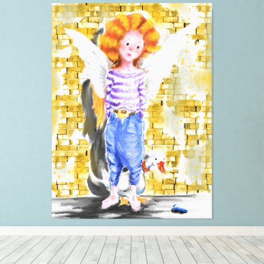 Little Angel - Waterverf Canvas Afdruk (Insitu (Houten vloer))