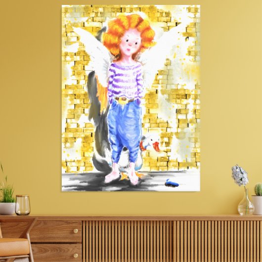 Little Angel - Waterverf Canvas Afdruk (Insitu (Woonkamer))