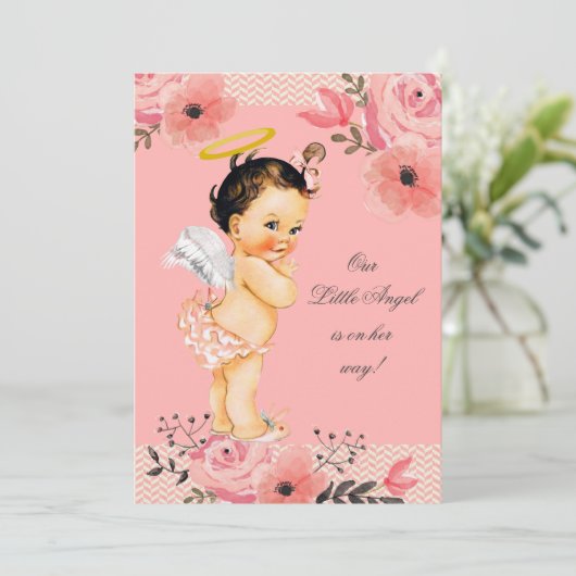 Little Angel Waterverf Flowers Baby shower Kaart (Staand voorkant)