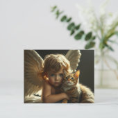 little angel with his cat briefkaart (Staand voorkant)